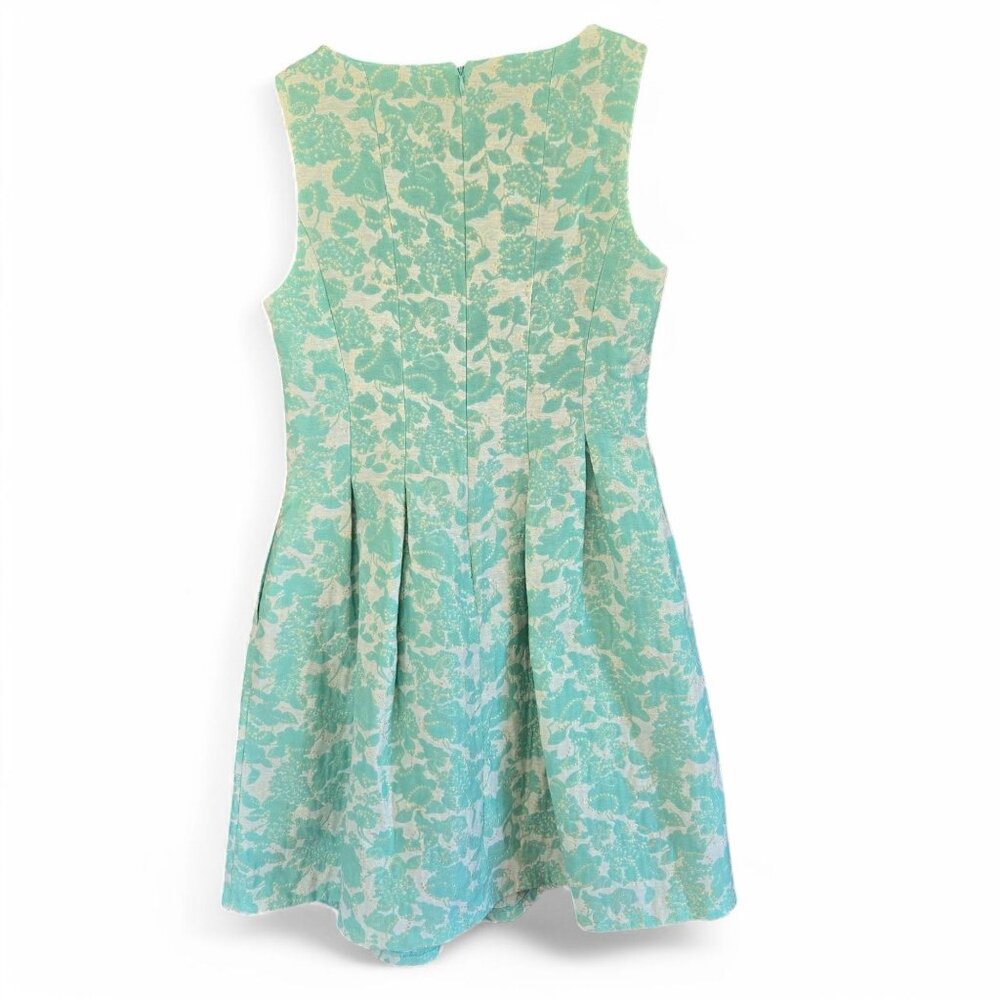 J Howard Brocade Fit & Flare Sleeveless Dress Aqua Floral Metallic Size 8 - Picture 2 of 10